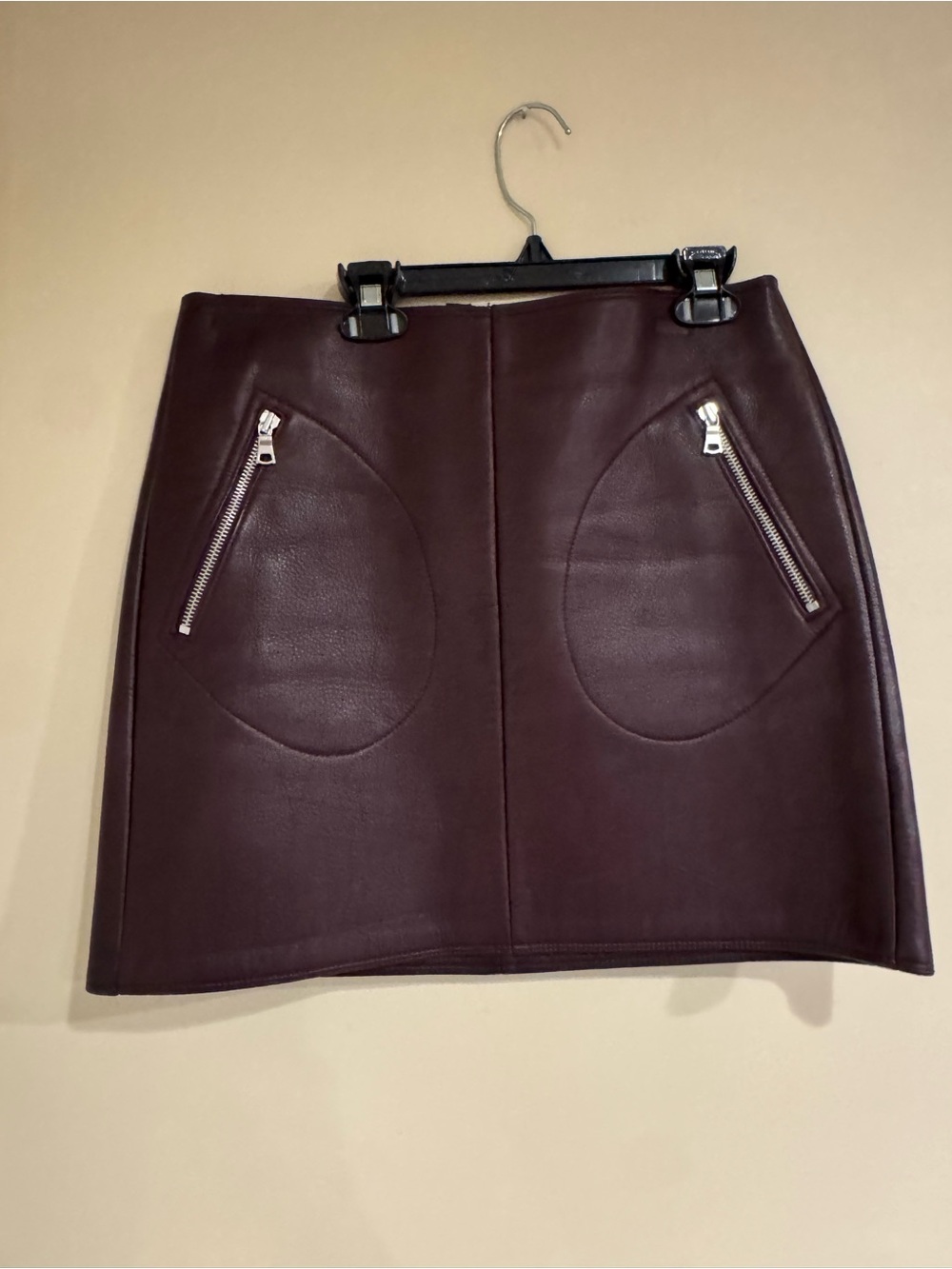 GAP Genuine Leather Mini Skirt in Burgundy with Zip Pockets